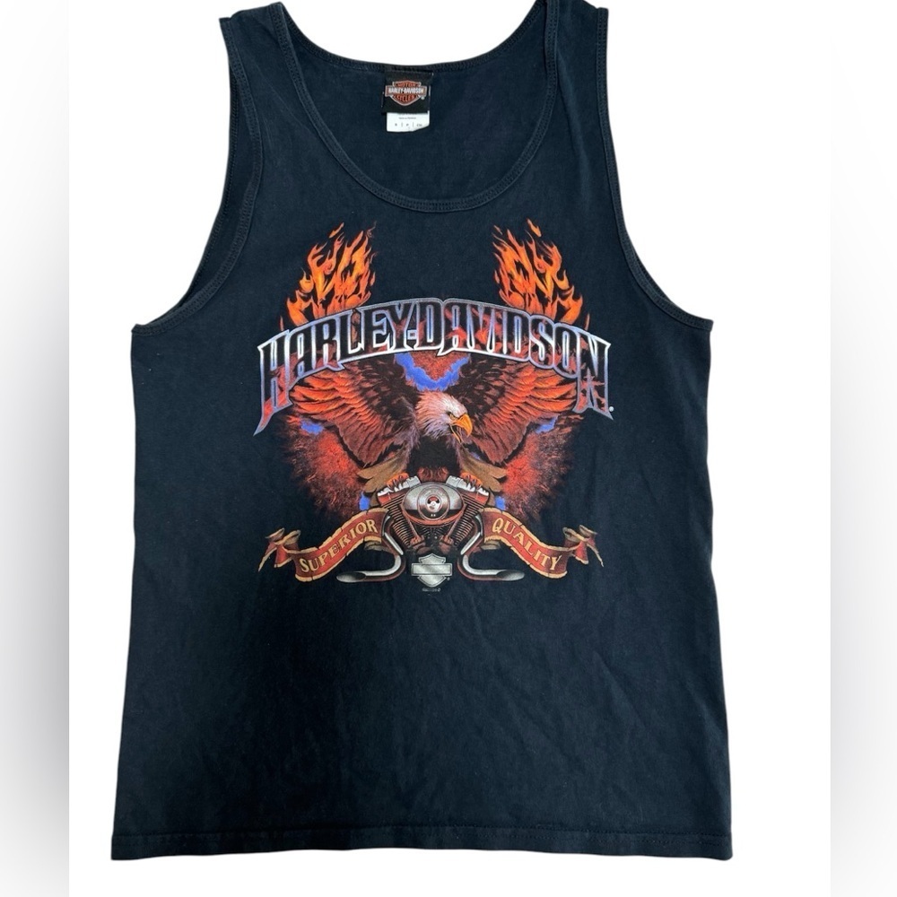 Harley Davidson Barracuda Black Cotton Tank Top Sz Small unisex